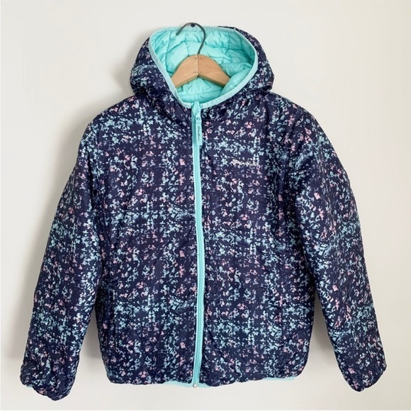 Eddie Bauer Duck Down Feather Reversible Hooded Nylon Puffer Jacket Girl’s L - Picture 2 of 9
